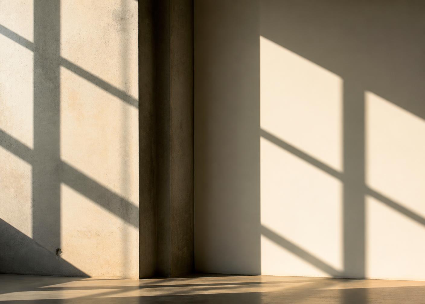 Window shadows falling across a bare wall